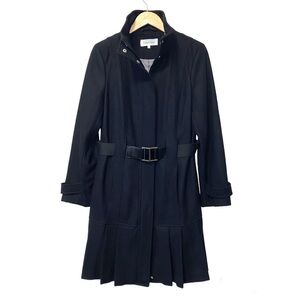 Calvin Klein Black Wool Coat Tailored Midi Trench Old Money Womens 10 Medium